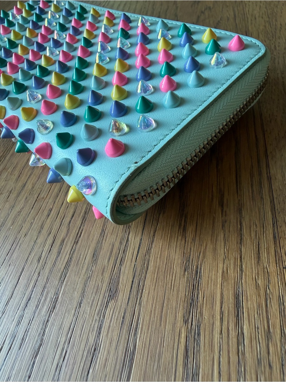 Christian Louboutin Panettone Mint Multicolor Stud Zip-Around Wallet - Picture 7 of 9